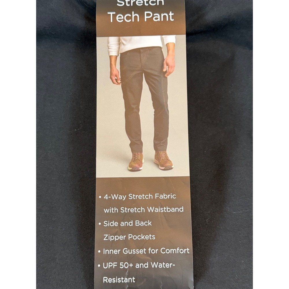 Kirkland Signature Mens Stretch Tech Pant 30x32 Black Water Resistant UPF 50+